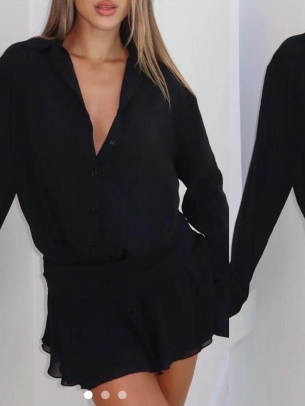 White Fox Boutique Cotton Black Button Down Long Sleeve Mini Dress